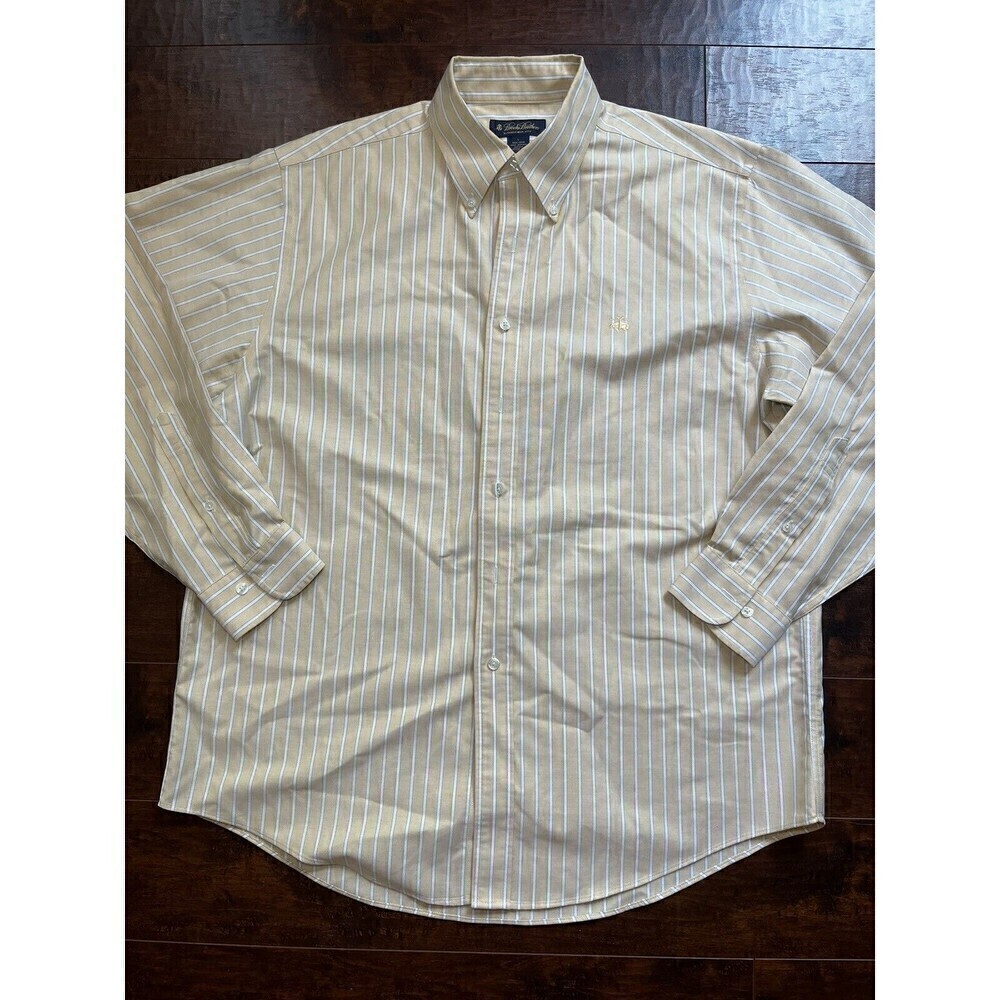 Brooks Brother Yellow Stripped Button Down Dress Shirt Sz Large *Flawed